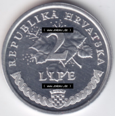 Münzen Kroatien Eurovorläufer, Umlaufmünze vor Euroeinführung 1993-2021, 2 Lipe 2002 (2) Sammlung
