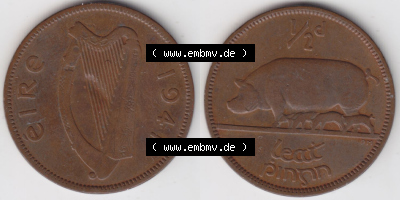 Münzen Irland Eurovorläufer, Umlaufmünze vor Euroeinführung 1939-1967, 0.50 Penny, Half Penny 1941 (3) Sammlung