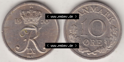 Münzen Dänemark / Danmark Eurovorläufer, Umlaufmünze vor Euroeinführung 1960-1972, 10 Öre 1970 (Stück 2) (3) Sammlung