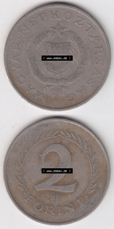 Münzen Ungarn / Magyarország Eurovorläufer, Umlaufmünze vor Euroeinführung 1957-1962, 2 Forint 1957 (4) Sammlung