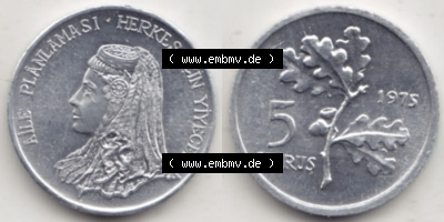 Münzen Türkei / Türkiye Eurovorläufer, Umlaufmünze vor Euroeinführung 1975-1977, 5 Kurus 1975 (3) Sammlung