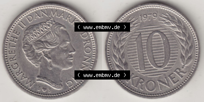 Münzen Dänemark / Danmark Eurovorläufer, Umlaufmünze vor Euroeinführung 1979-1988, 10 Kronen 1979 (3) Sammlung