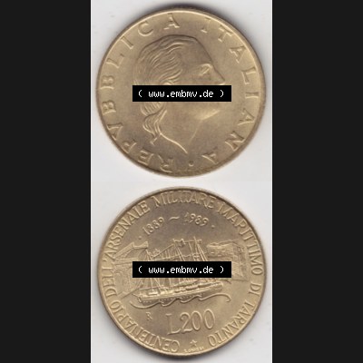 Münzen Italien / Italia Eurovorläufer, Umlaufmünze vor Euroeinführung 1989-1989, 200 Lire Marinebasis Tarent (4) Sammlung