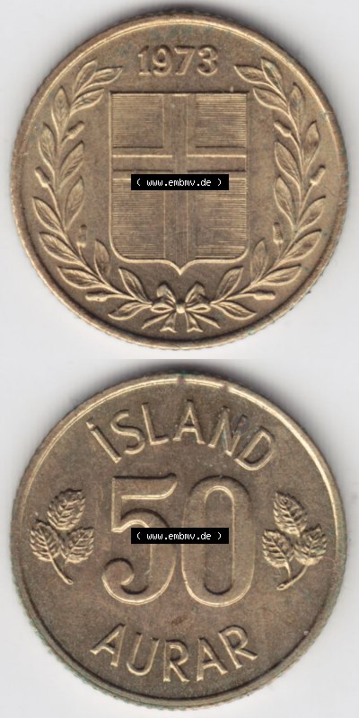 Münzen Island Eurovorläufer, Umlaufmünze vor Euroeinführung 1969-1974, 50 Aurar 1973 (4) Sammlung