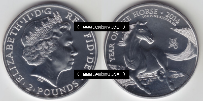Münzen Großbritannien Eurovorläufer, Umlaufmünze vor Euroeinführung 2014-2014, 2 Pfund - Pounds Lunar Pferd Silber-Münze... Sammlung