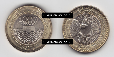 Münzen aus Amerika Kolumbien / Columbia Umlaufmünze 2013, 1000 Pesos (3) Sammlung