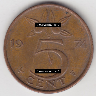 Münzen Niederlande / Netherlands Eurovorläufer, Umlaufmünze vor Euroeinführung 1950-1980, 5 Cent 1974 (1) Sammlung