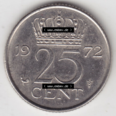 Münzen Niederlande / Netherlands Eurovorläufer, Umlaufmünze vor Euroeinführung 1950-1980, 25 Cent 1972 (1) Sammlung