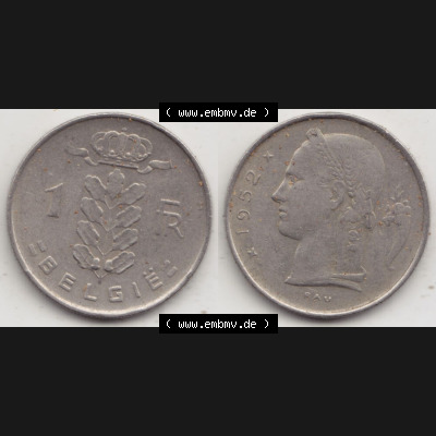 Münzen Belgien Eurovorläufer, Umlaufmünze vor Euroeinführung 1950-1988, 1 Francs-Franken 1952 Belgie (3) Sammlung