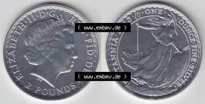 Münzen Großbritannien Eurovorläufer, Umlaufmünze vor Euroeinführung 2013-2013, 2 Pfund - Pounds Britannia Silber-Münze (3) Sammlung