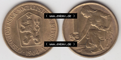 Münzen Tschechoslowakei (Land wurde 1992 aufgelöst), Umlaufmünze 1961-1990, 1 Kcs, Koruna, Krone 1964 (3) Sammlung