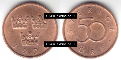Münzen Schweden / Sverige Eurovorläufer, Umlaufmünze vor Euroeinführung 1992-2009, 50 Öre 1992 (3) Sammlung