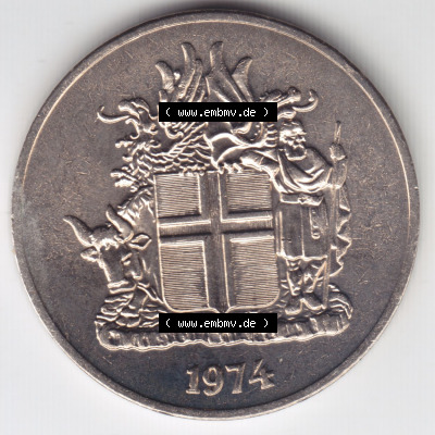 Münzen Island Eurovorläufer, Umlaufmünze vor Euroeinführung 1967-1980, 10 Kronur, Kronen 1974 (1) Sammlung