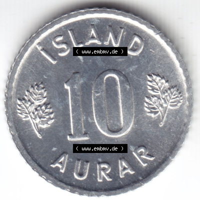 Münzen Island Eurovorläufer, Umlaufmünze vor Euroeinführung 1970-1974, 10 Aurar 1974 (4) Sammlung