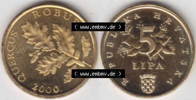 Münzen Kroatien Eurovorläufer, Umlaufmünze vor Euroeinführung 1994-2021, 5 Lipa 2000 (3) Sammlung