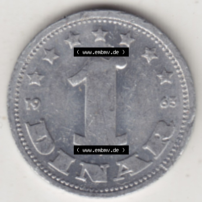 Münzen Jugoslawien (Land wurde 2003 aufgelöst), Umlaufmünze 1963-1963, 1 Dinar 1963 (2) Sammlung
