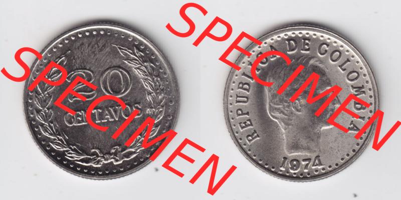 Münzen aus Amerika Kolumbien / Columbia Umlaufmünze 1974, 20 Centavos (3) Sammlung