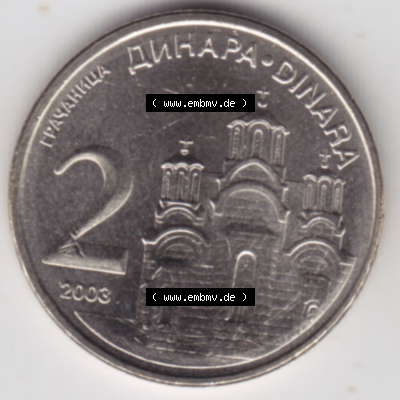 Münzen Serbien Eurovorläufer, Umlaufmünze vor Euroeinführung 2003-2003, 2 Dinara (2) Sammlung