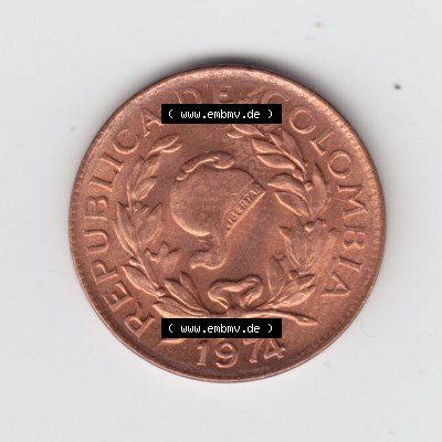 Münzen aus Amerika Kolumbien / Columbia Umlaufmünze 1974, 5 V Centavos (2) Sammlung