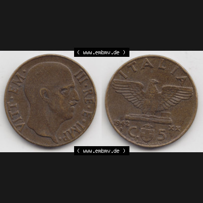 Münzen Italien / Italia Eurovorläufer, Umlaufmünze vor Euroeinführung 1939-1943, 5 Centesimi 1942 (3) Sammlung