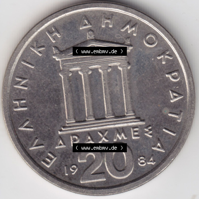 Münzen Griechenland Eurovorläufer, Umlaufmünze vor Euroeinführung 1984, 20 Apaxmee, Drachmen. Vorderseite einer Münze aus... Sammlung