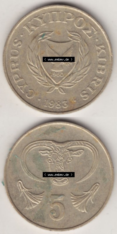 Münzen Zypern / Cyprus Eurovorläufer, Umlaufmünze vor Euroeinführung 1983-1983, 5 Cent (4) Sammlung