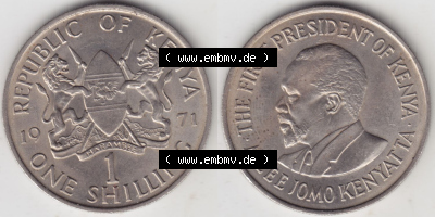 Münzen aus Afrika Kenia / Kenya Umlaufmünze 1969-1978, 1 One Shilling, Schilling 1971 (3) Sammlung