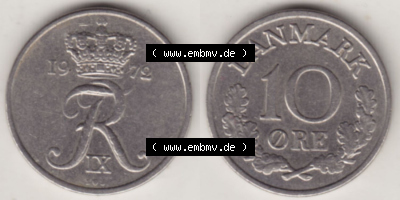 Münzen Dänemark / Danmark Eurovorläufer, Umlaufmünze vor Euroeinführung 1960-1972, 10 Öre 1972 (3) Sammlung