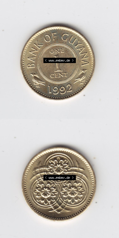 Münzen aus Amerika Guyana Umlaufmünze 1967-1992, 1 One Cent 1992 (4) Sammlung