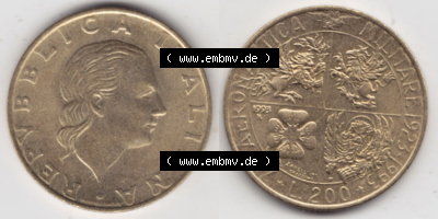 Münzen Italien / Italia Eurovorläufer, Umlaufmünze vor Euroeinführung 1993-1993, 200 Lire Militärischen Luftfahrt (3) Sammlung