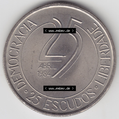 Münzen Portugal Eurovorläufer, Sondermünze vor Euroeinführung 1984-1984, 25 Escudos Democracia Liberdade, Abril 1984, Demokratie... Sammlung