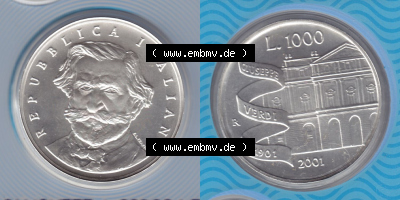 Münzen Italien / Italia Eurovorläufer, Umlaufmünze vor Euroeinführung 2001-2001, 1000 Lira-Lire Silbermünze (3) Sammlung