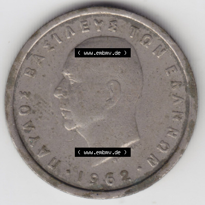Münzen Griechenland Eurovorläufer, Umlaufmünze vor Euroeinführung 1962, 2 Apaxmai, Drachmen. Rückseite einer Münze aus Griechenland... Sammlung