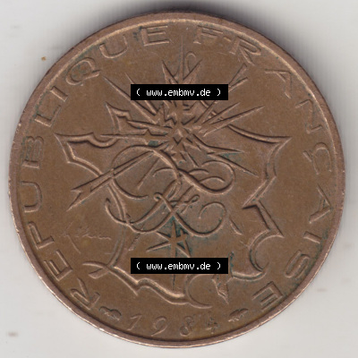 Münzen Frankreich Eurovorläufer, Umlaufmünze vor Euroeinführung 1974-1987, 10 Franken-Francs 1984. Rückseite einer Münze... Sammlung