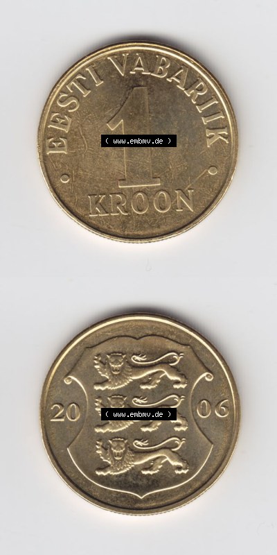 Münzen Estland Eurovorläufer, Umlaufmünze vor Euroeinführung 2006, 1 Kroon (4) Sammlung