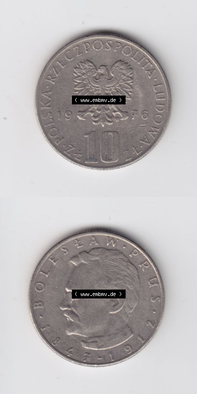 Münzen Polen / Polska Eurovorläufer, Umlaufmünze vor Euroeinführung 1975-1984, 10 Zlotych Boleslaw Prus 1976 (4) Sammlung