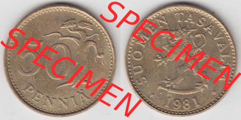 Münzen Finnland / SUOMI Eurovorläufer, Umlaufmünze vor Euroeinführung 1963-1990, 50 Penniä. Rückseite und Vorderseite horizontal nebeneinander zusammengefügt,... Sammlung
