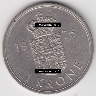 Münzen Dänemark / Danmark Eurovorläufer, Umlaufmünze vor Euroeinführung 1976, 1 Krone (1) Sammlung