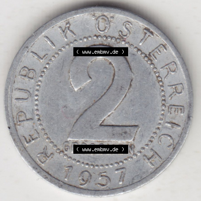 Münzen Österreich / Austria Eurovorläufer, Umlaufmünze vor Euroeinführung 1950-1994, 2 Groschen 1957 (2) Sammlung