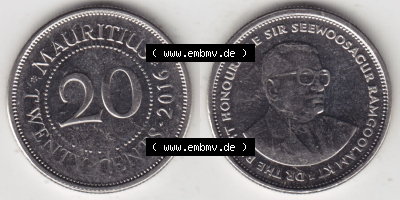 Münzen aus Afrika Mauritius Umlaufmünze 1987-2016, 20 Cent 2016 (3) Sammlung