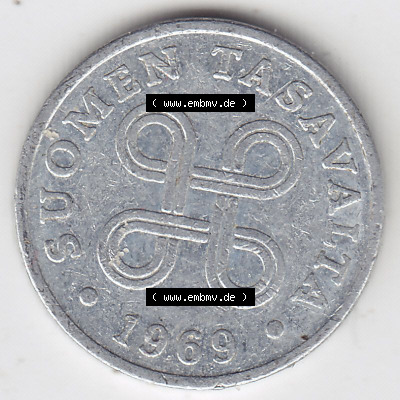 Münzen Finnland / SUOMI Eurovorläufer, Umlaufmünze vor Euroeinführung 1969-1979, 1 Penni. Rückseite einer Münze aus Finnland... Sammlung