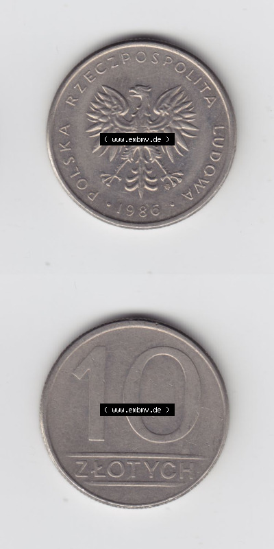 Münzen Polen / Polska Eurovorläufer, Umlaufmünze vor Euroeinführung 1984-1988, 10 Zlotych 1986 (4) Sammlung
