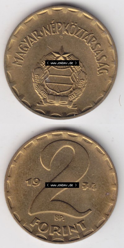 Münzen Ungarn / Magyarország Eurovorläufer, Umlaufmünze vor Euroeinführung 1970-1989,000200 2 Forint 1974 (4) Sammlung