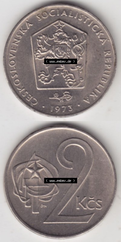 Münzen Tschechoslowakei (Land wurde 1992 aufgelöst), Umlaufmünze 1972-1990, 2 Kronen 1973 (4) Sammlung