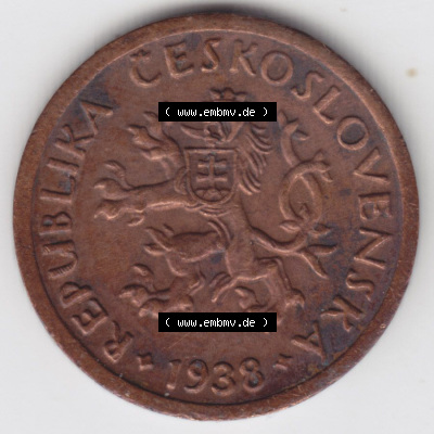 Münzen Tschechoslowakei (Land wurde 1992 aufgelöst), Umlaufmünze 1922-1938, 10 h, Heller, Haleru 1938 (1) Sammlung