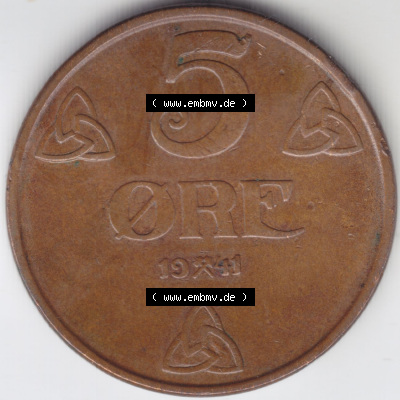 Münzen Norwegen / Norway Eurovorläufer, Umlaufmünze vor Euroeinführung 1908-1952, 5 Öre 1941 (2) Sammlung