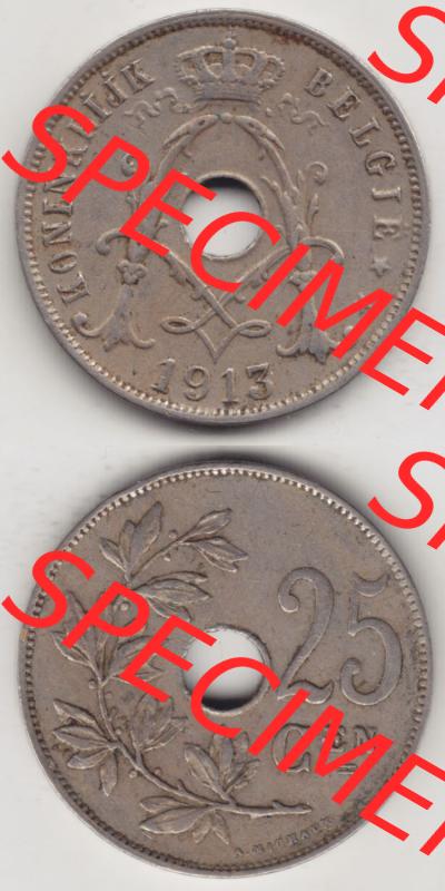 Münzen Belgien Eurovorläufer, Umlaufmünze vor Euroeinführung 1910-1929, 25 Cen, 1913 Centimes Koninkrijk Belgie (4) Sammlung