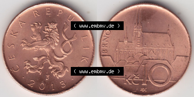 Münzen Tschechische Republik / Tschechin Eurovorläufer, Umlaufmünze vor Euroeinführung 1993-2013, 10 Kc, 10 Kronen 2013 (3) Sammlung