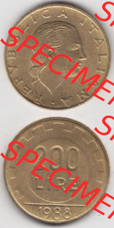 Münzen Italien / Italia Eurovorläufer, Umlaufmünze vor Euroeinführung 1977-2001, 200 Lire, Zahnrad 1988 (4) Sammlung
