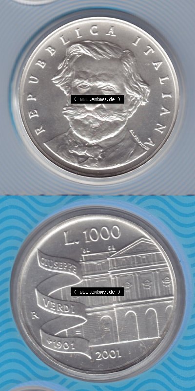 Münzen Italien / Italia Eurovorläufer, Umlaufmünze vor Euroeinführung 2001-2001, 1000 Lira-Lire Silbermünze (4) Sammlung